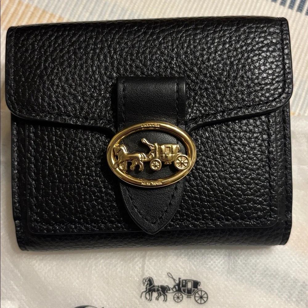 Coach Black Snap Wallet with Gold Horse and Carriage Buckel (Georgie) - Picture 1 of 9